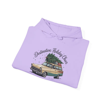 Hooded Sweatshirt Vintage Car Christmas Tree Destination Holiday Cheer
