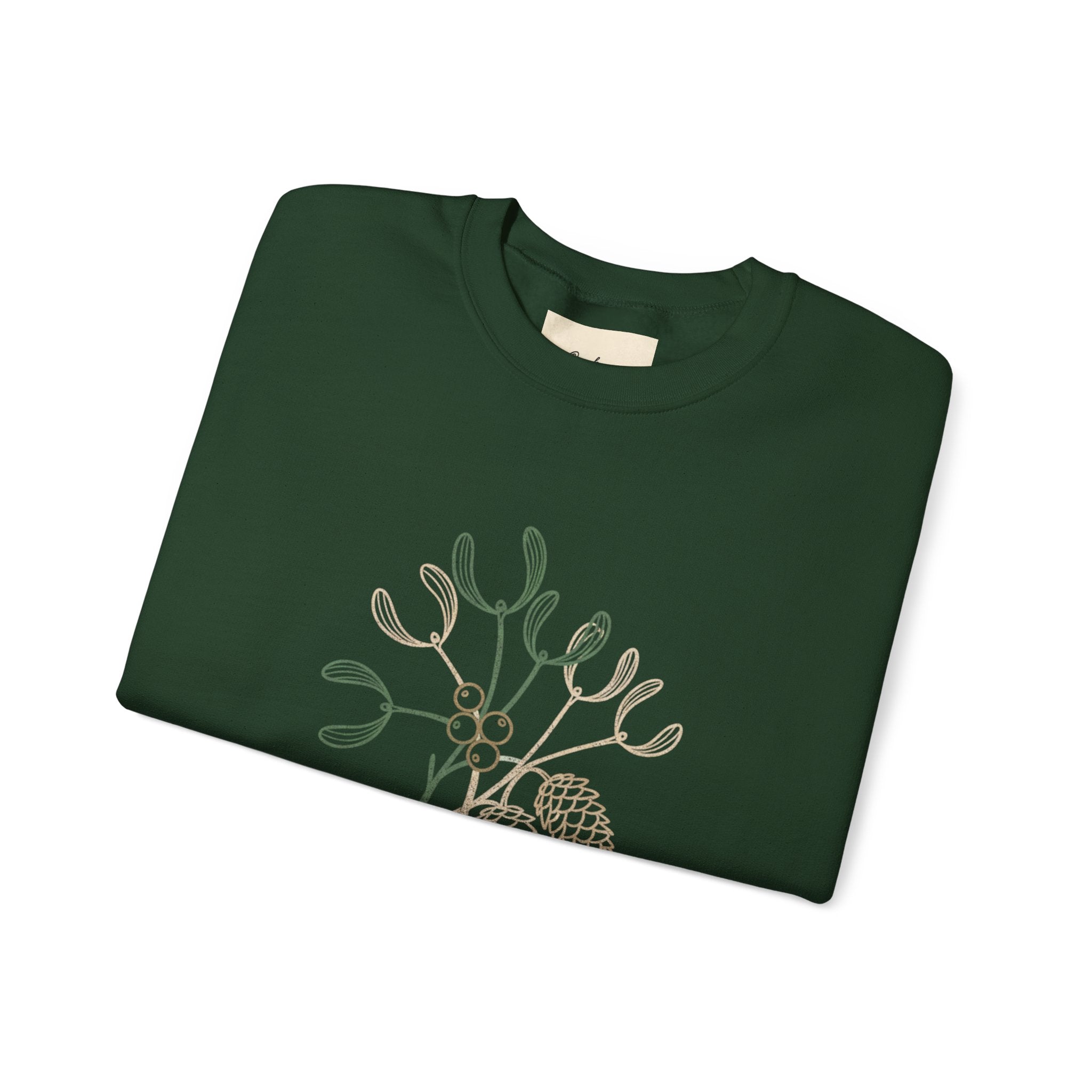 Holiday Vibes Crewneck Sweatshirt with Mistletoe and Pine Cones Design