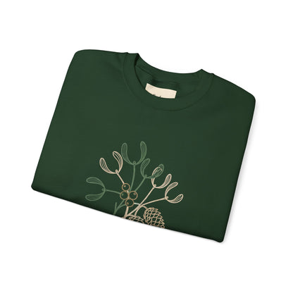 Holiday Vibes Crewneck Sweatshirt with Mistletoe and Pine Cones Design