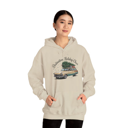 Hooded Sweatshirt Vintage Car Christmas Tree Destination Holiday Cheer