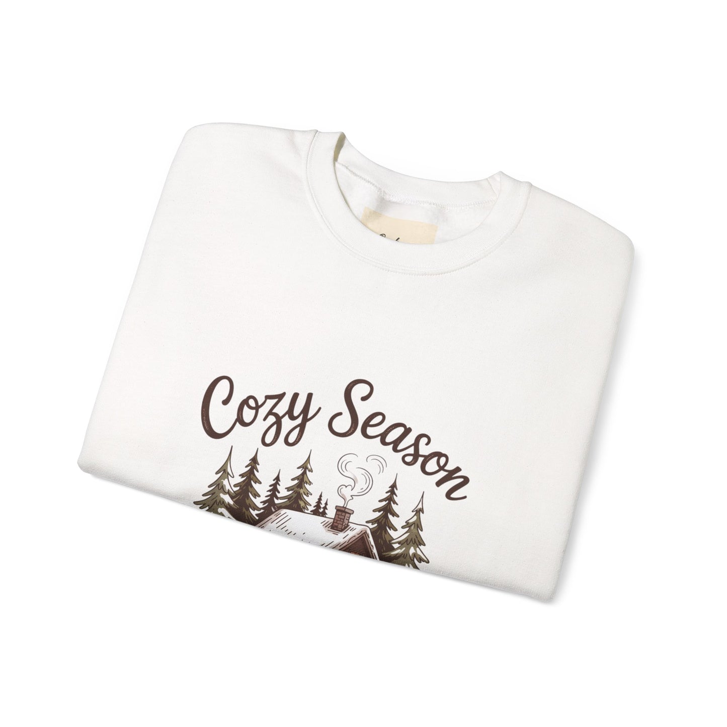 Crewneck Sweatshirt Cozy Season Cabin Snow Hand-Drawn Mocha Tones