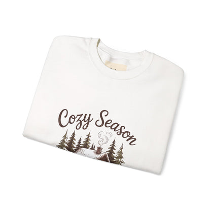 Crewneck Sweatshirt Cozy Season Cabin Snow Hand-Drawn Mocha Tones