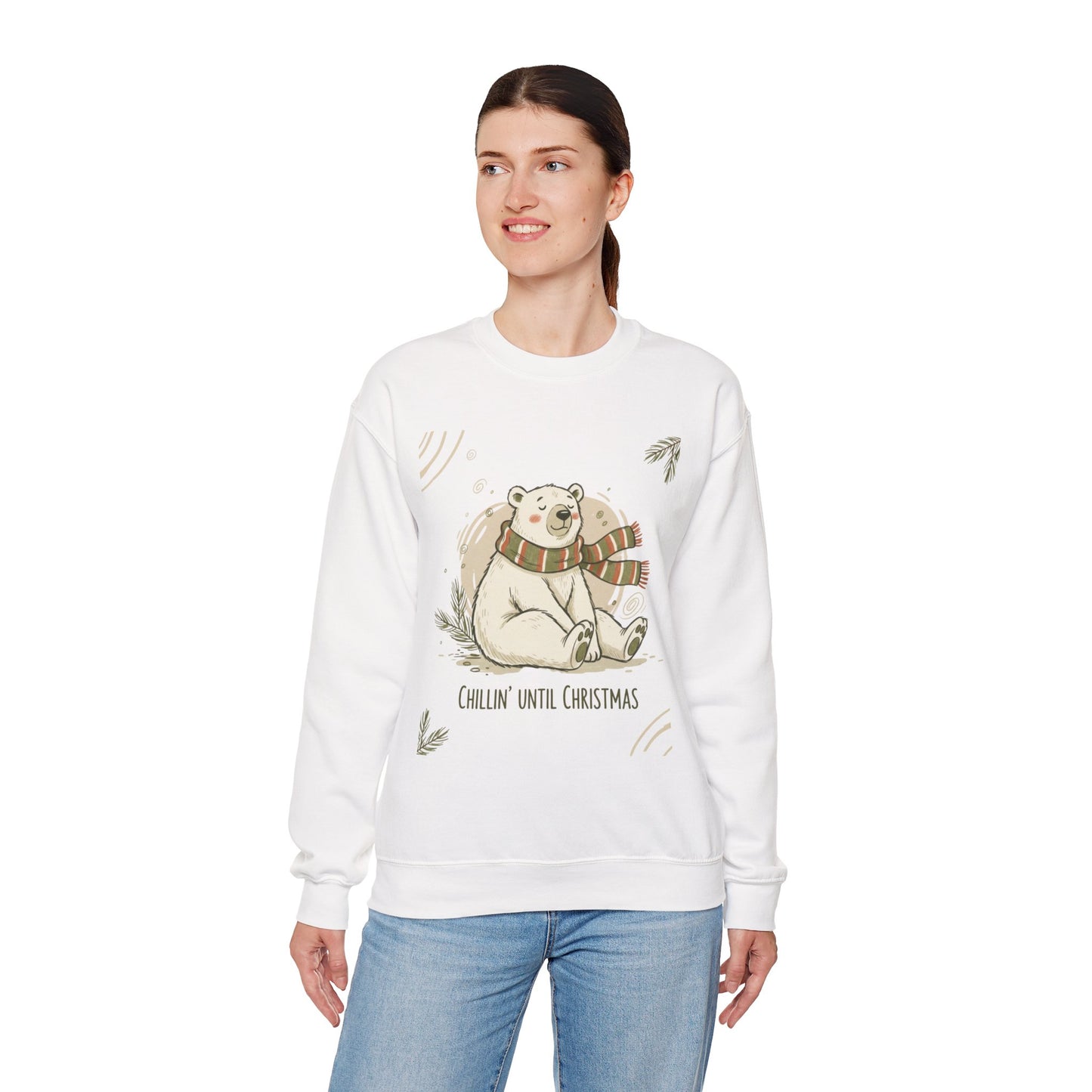 Crewneck Sweatshirt - Chillin' until Christmas - Polar Bear Scarf Design