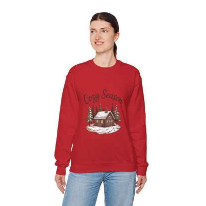 Crewneck Sweatshirt Cozy Season Cabin Snow Hand-Drawn Mocha Tones