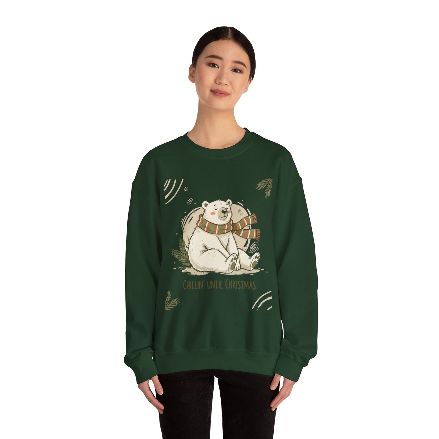 Crewneck Sweatshirt - Chillin' until Christmas - Polar Bear Scarf Design