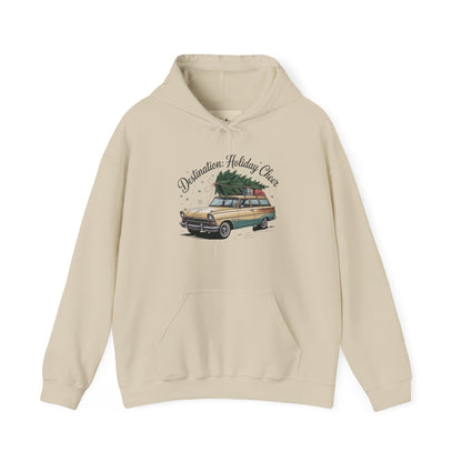 Hooded Sweatshirt Vintage Car Christmas Tree Destination Holiday Cheer