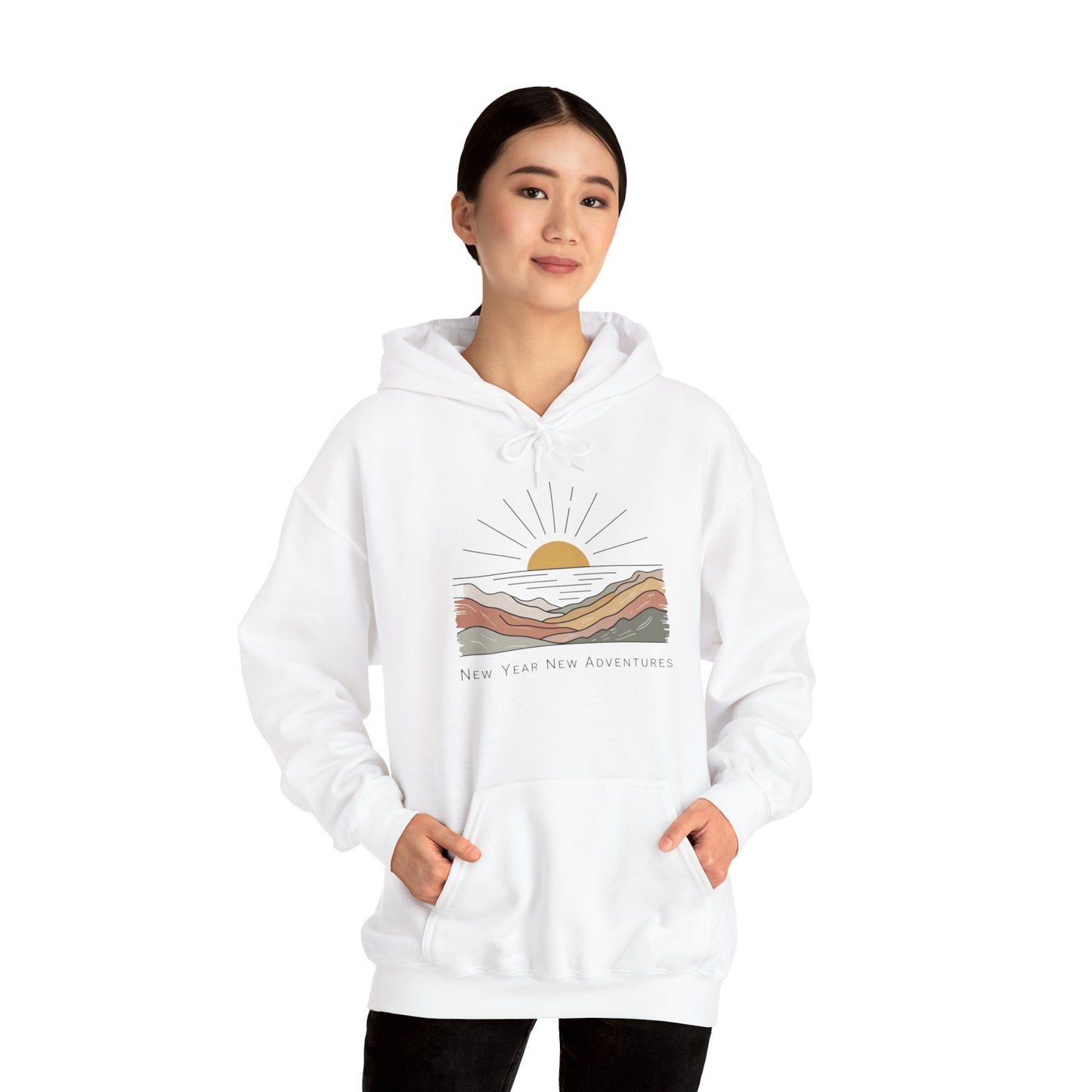 Hooded Sweatshirt Sunrise Mountains New Year New Adventures Motivational Aesthetic Earth Tones