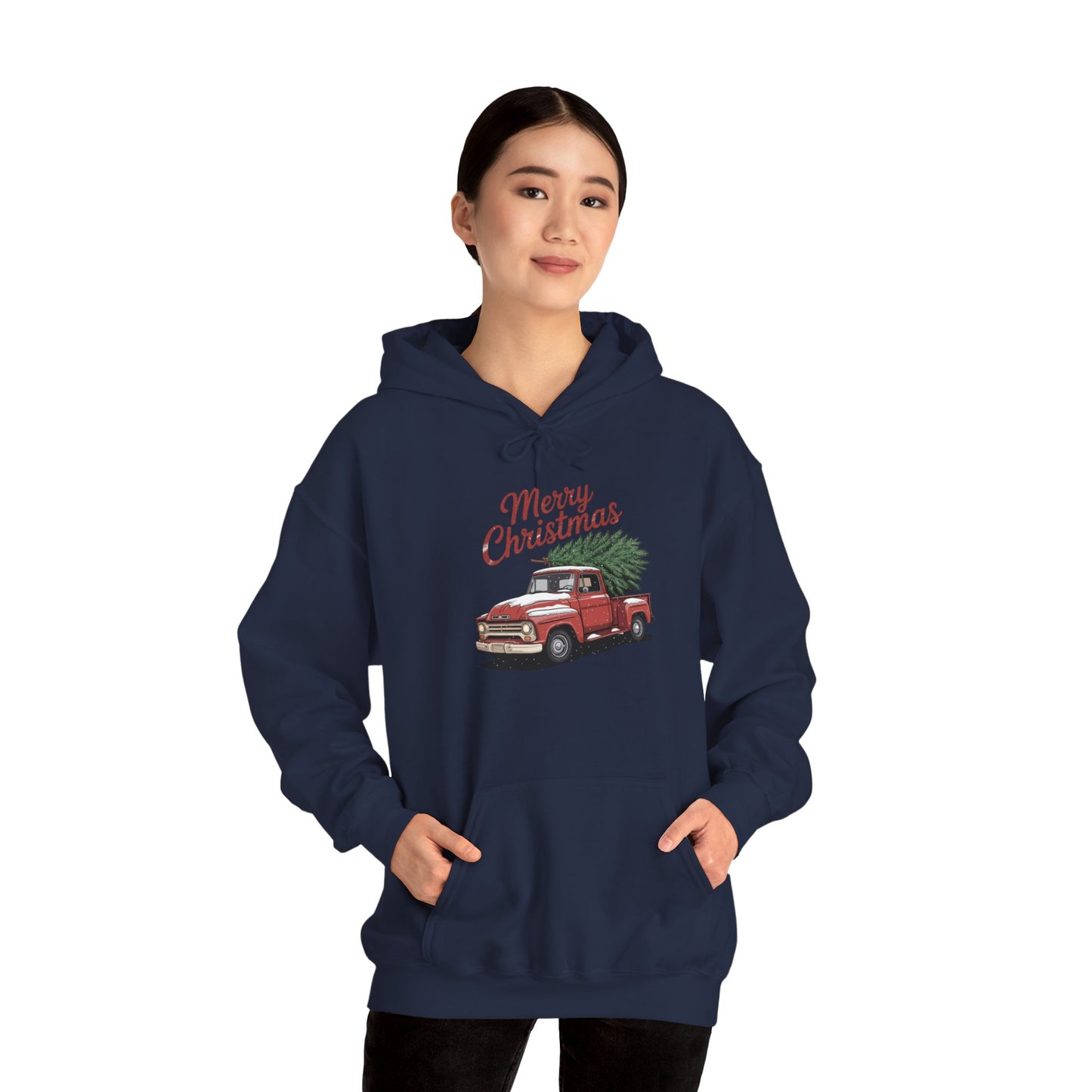 Vintage Christmas Hoodie - Merry Christmas Truck Design