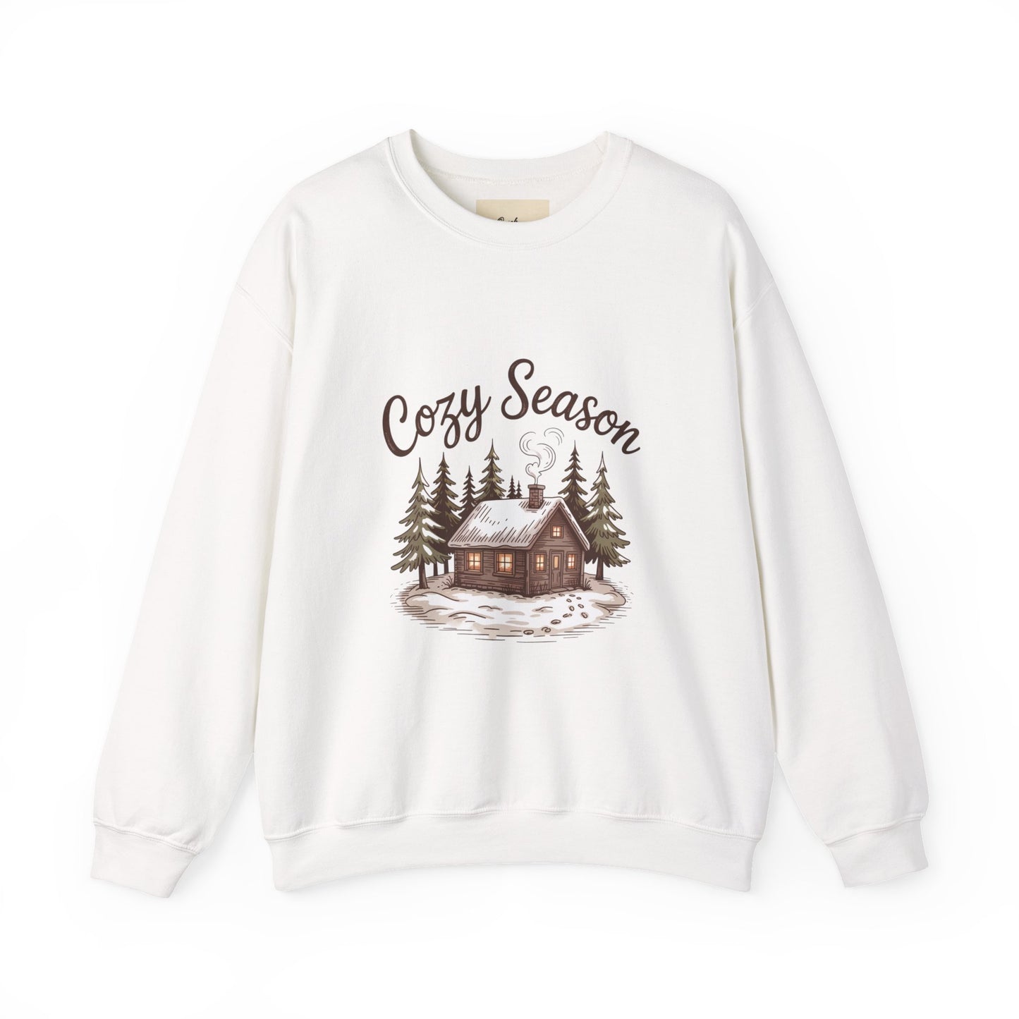 Crewneck Sweatshirt Cozy Season Cabin Snow Hand-Drawn Mocha Tones