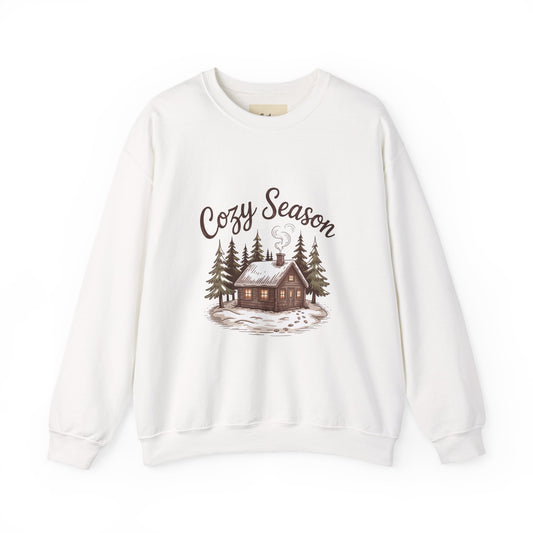 Crewneck Sweatshirt Cozy Season Cabin Snow Hand-Drawn Mocha Tones
