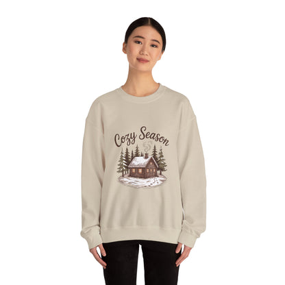 Crewneck Sweatshirt Cozy Season Cabin Snow Hand-Drawn Mocha Tones