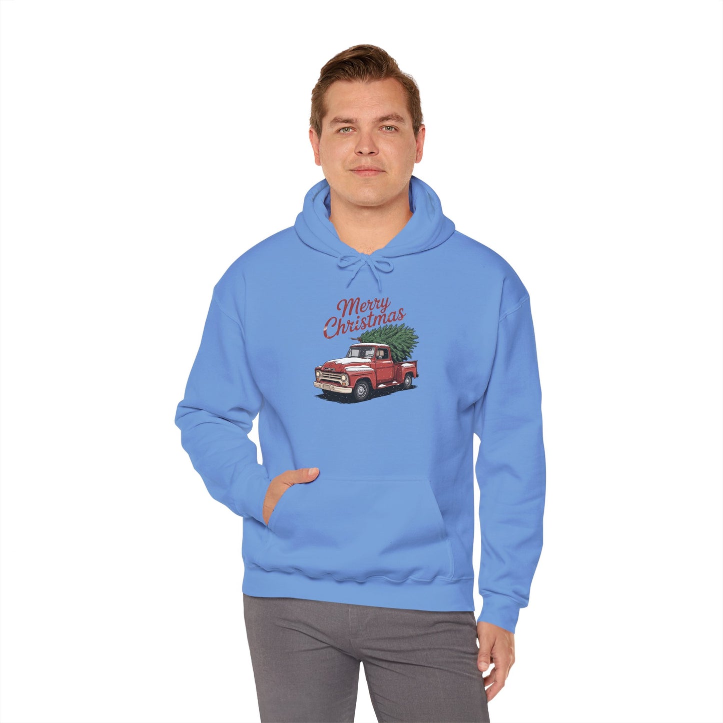 Vintage Christmas Hoodie - Merry Christmas Truck Design