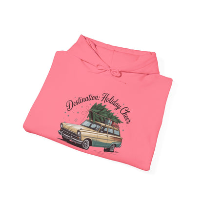 Hooded Sweatshirt Vintage Car Christmas Tree Destination Holiday Cheer