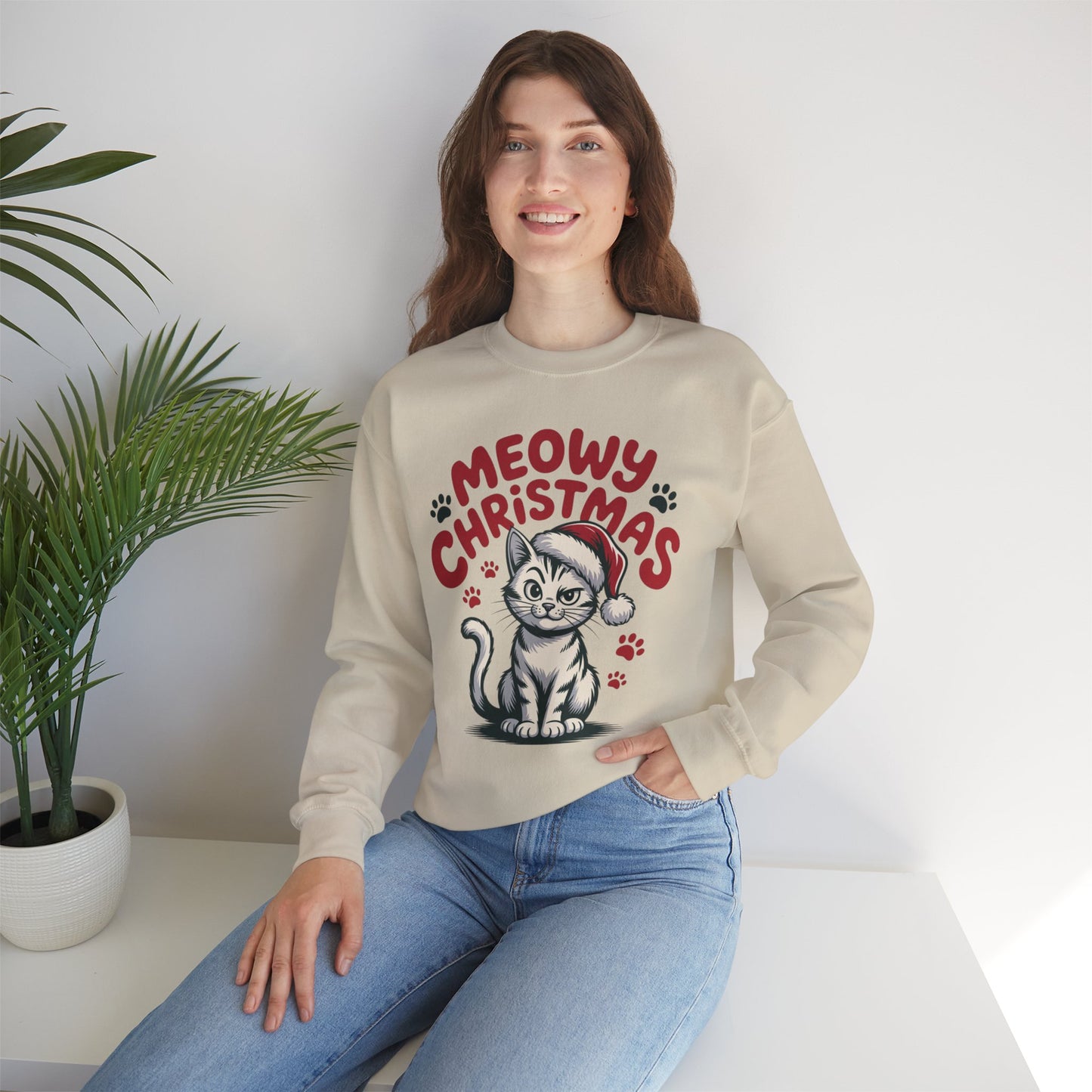 Christmas Sweatshirt - Sassy Cat Meowy Christmas