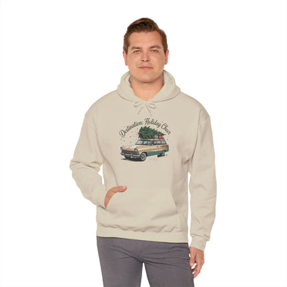 Hooded Sweatshirt Vintage Car Christmas Tree Destination Holiday Cheer