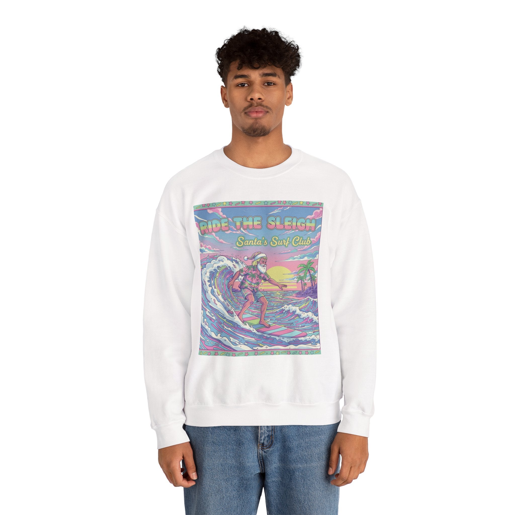 Vintage Santa Surfing Sweatshirt - Ride the Sleigh