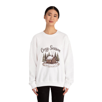 Crewneck Sweatshirt Cozy Season Cabin Snow Hand-Drawn Mocha Tones