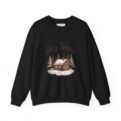 Crewneck Sweatshirt Cozy Season Cabin Snow Hand-Drawn Mocha Tones