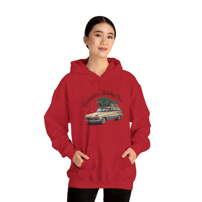 Hooded Sweatshirt Vintage Car Christmas Tree Destination Holiday Cheer