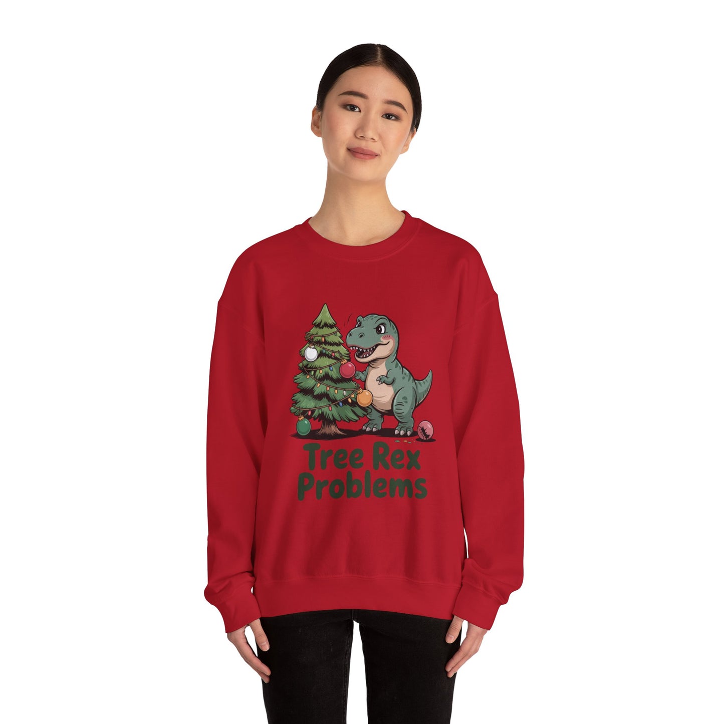 Get festive with the Christmas Crewneck Sweatshirt – Tree Rex Problems. Cozy, fun, and ideal for holiday parties or gifting this season.