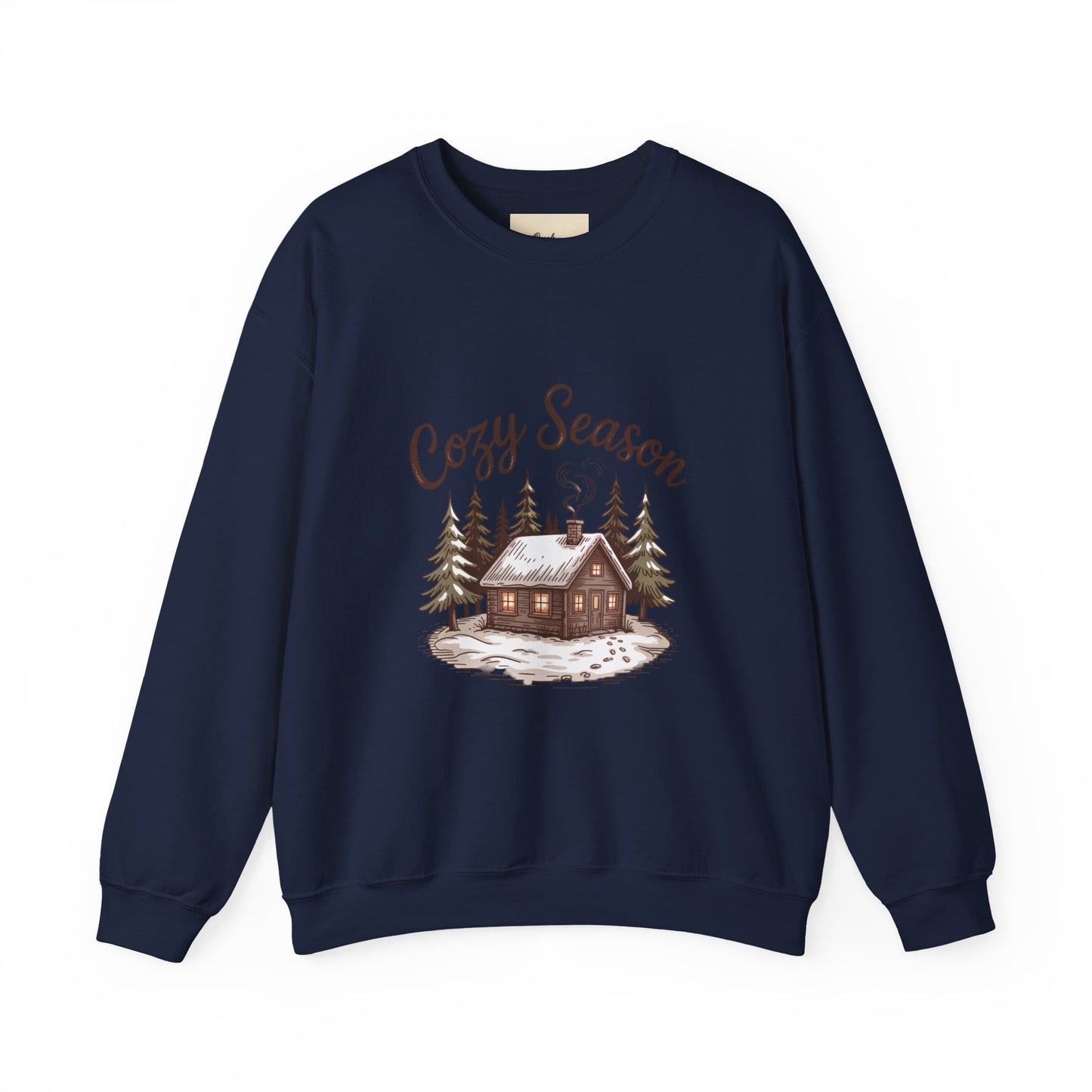 Crewneck Sweatshirt Cozy Season Cabin Snow Hand-Drawn Mocha Tones