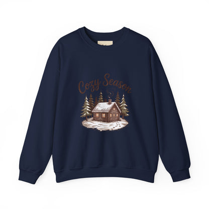 Crewneck Sweatshirt Cozy Season Cabin Snow Hand-Drawn Mocha Tones