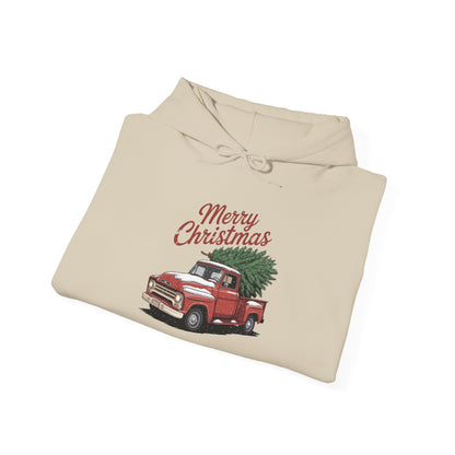 Vintage Christmas Hoodie - Merry Christmas Truck Design
