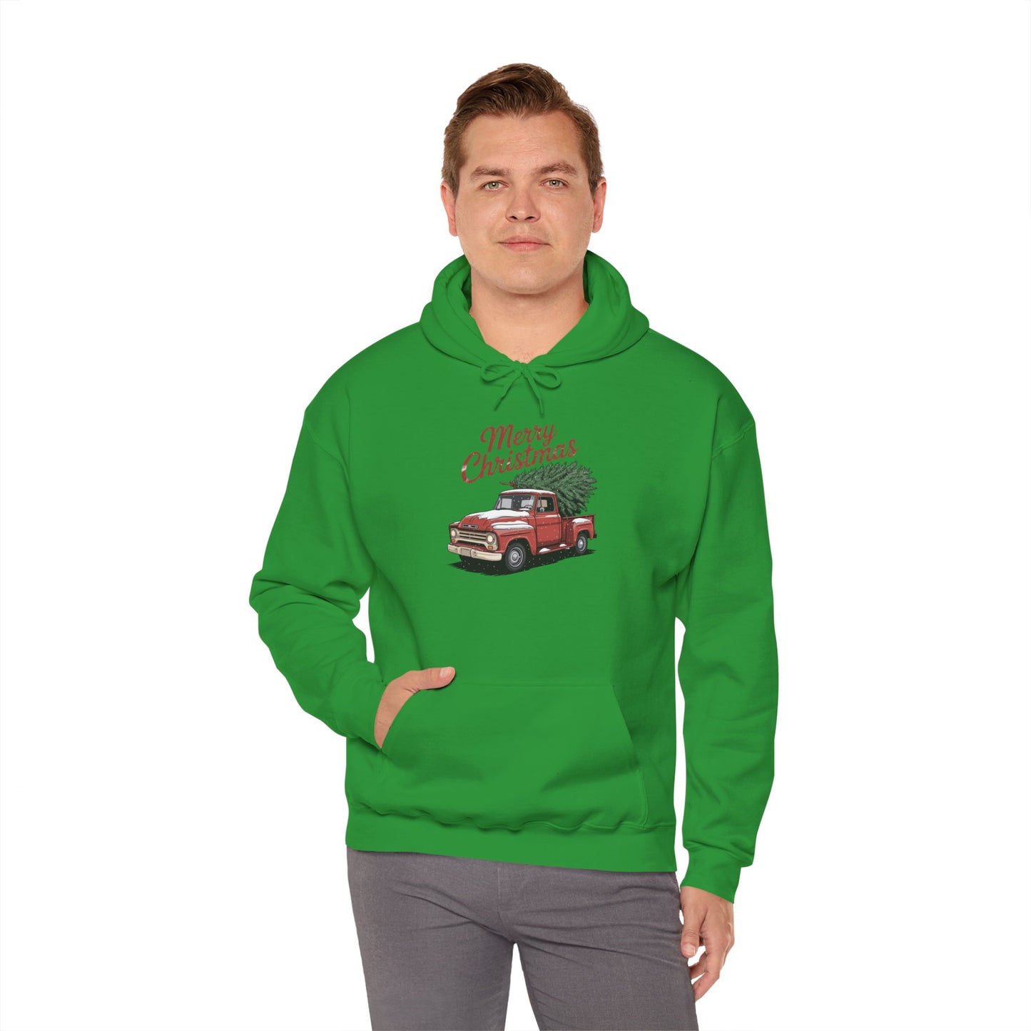 Vintage Christmas Hoodie - Merry Christmas Truck Design