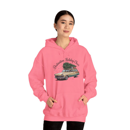 Hooded Sweatshirt Vintage Car Christmas Tree Destination Holiday Cheer