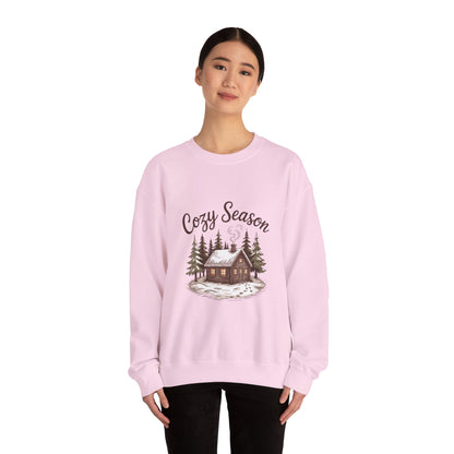 Crewneck Sweatshirt Cozy Season Cabin Snow Hand-Drawn Mocha Tones
