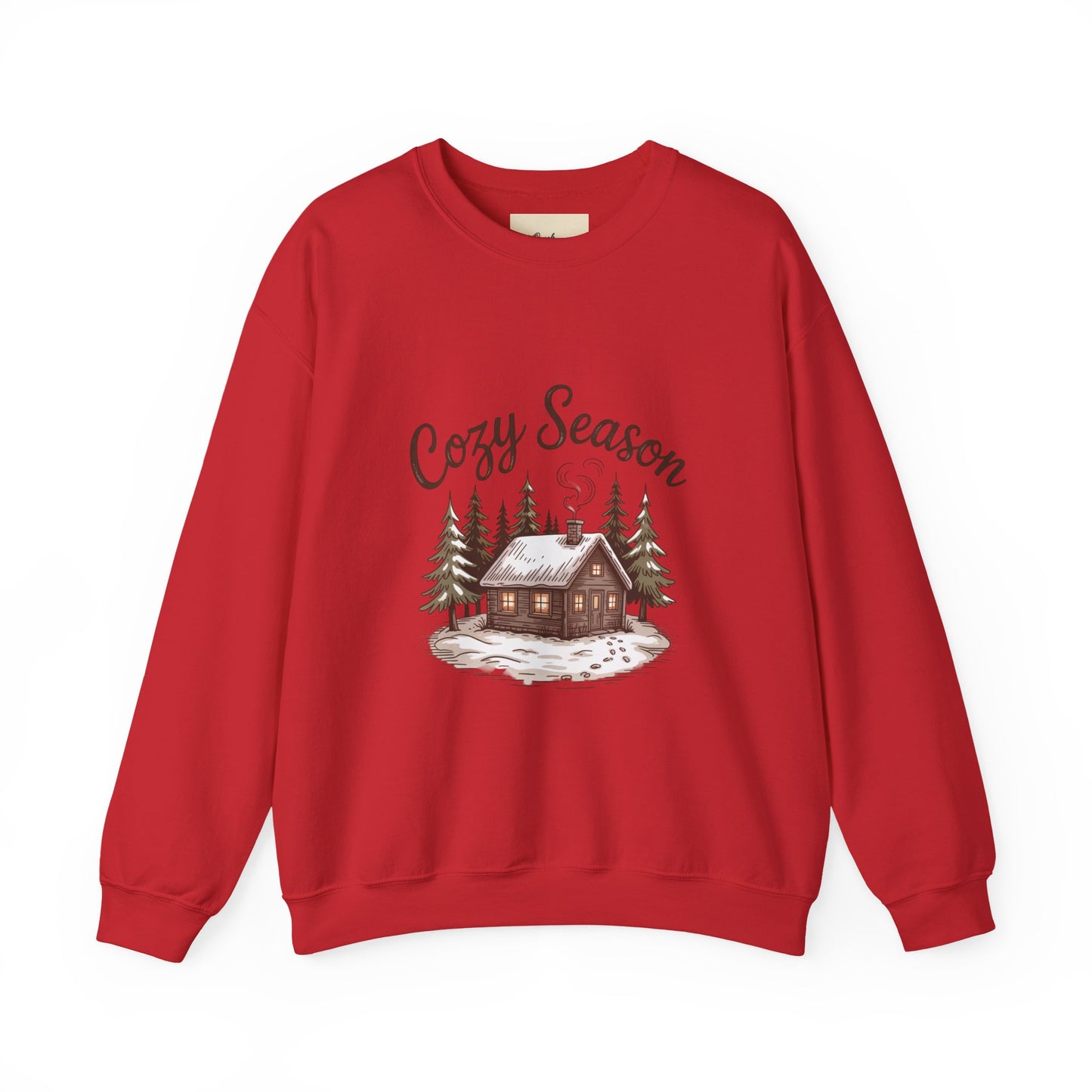 Crewneck Sweatshirt Cozy Season Cabin Snow Hand-Drawn Mocha Tones