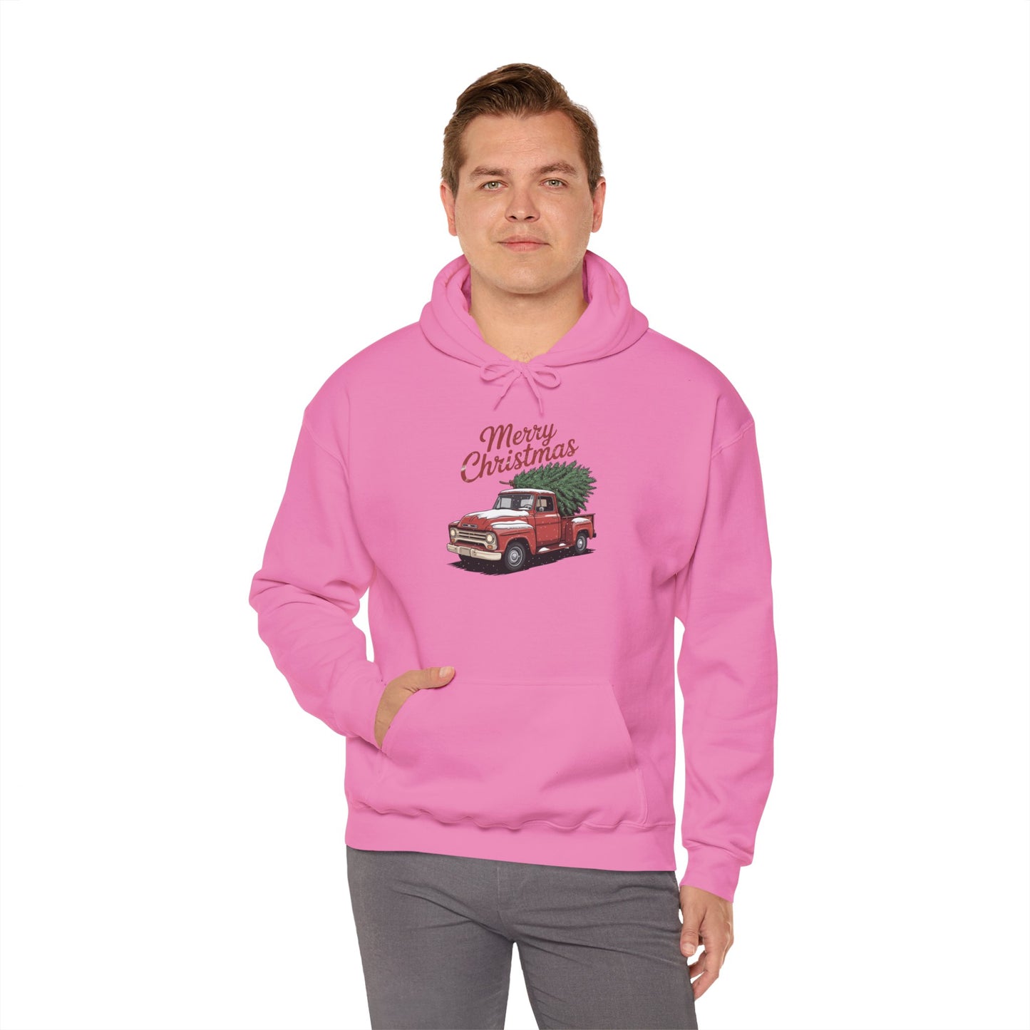 Vintage Christmas Hoodie - Merry Christmas Truck Design
