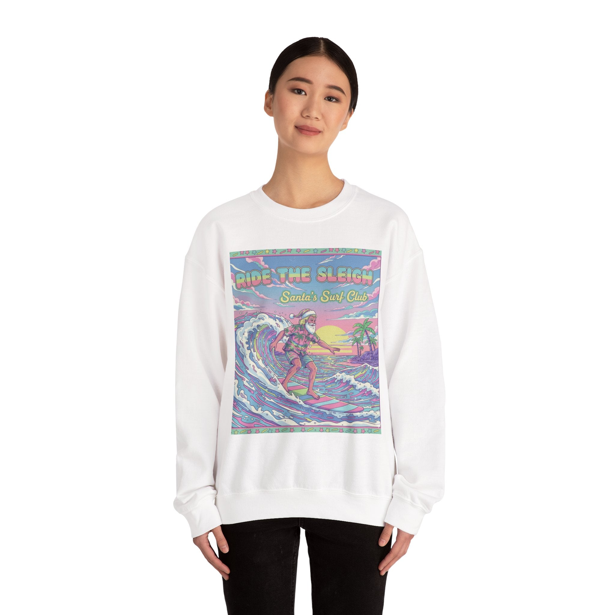 Vintage Santa Surfing Sweatshirt - Ride the Sleigh