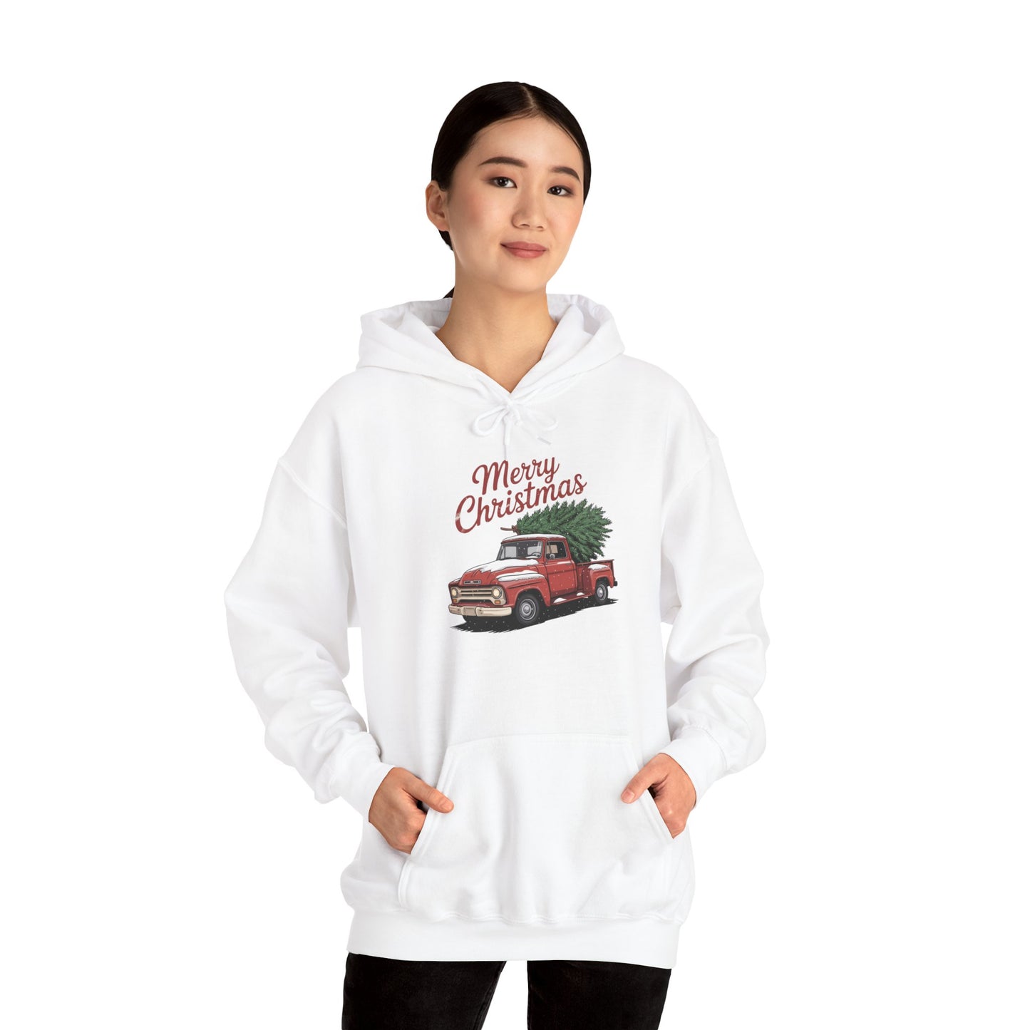 Vintage Christmas Hoodie - Merry Christmas Truck Design