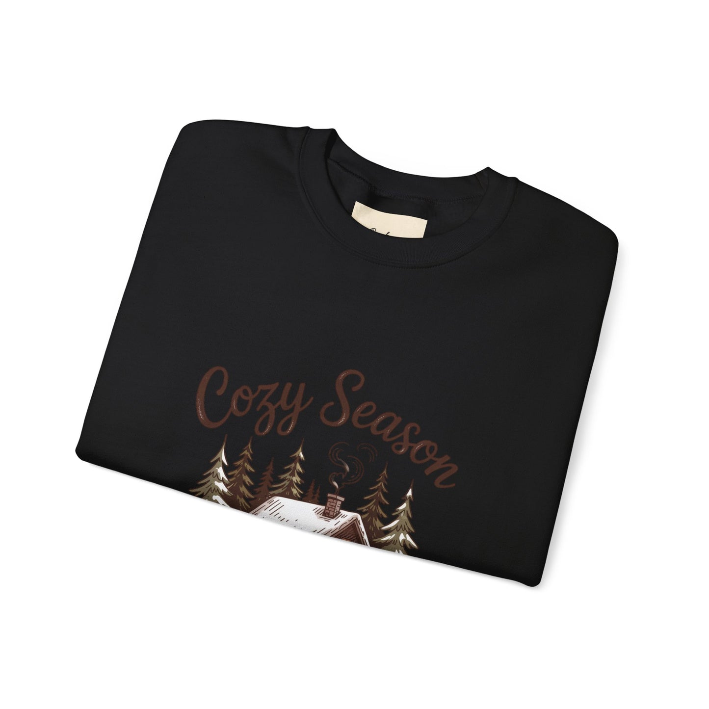 Crewneck Sweatshirt Cozy Season Cabin Snow Hand-Drawn Mocha Tones