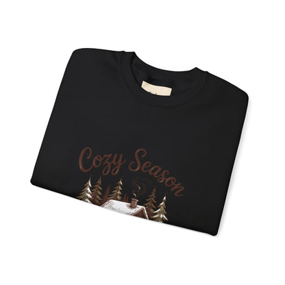 Crewneck Sweatshirt Cozy Season Cabin Snow Hand-Drawn Mocha Tones