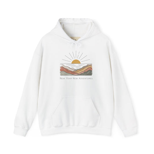 Hooded Sweatshirt Sunrise Mountains New Year New Adventures Motivational Aesthetic Earth Tones