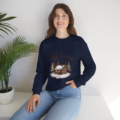 Crewneck Sweatshirt Cozy Season Cabin Snow Hand-Drawn Mocha Tones