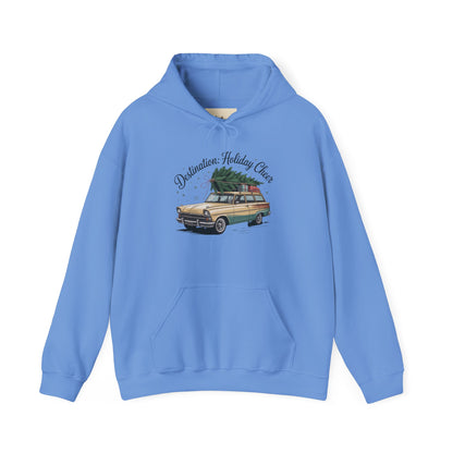 Hooded Sweatshirt Vintage Car Christmas Tree Destination Holiday Cheer