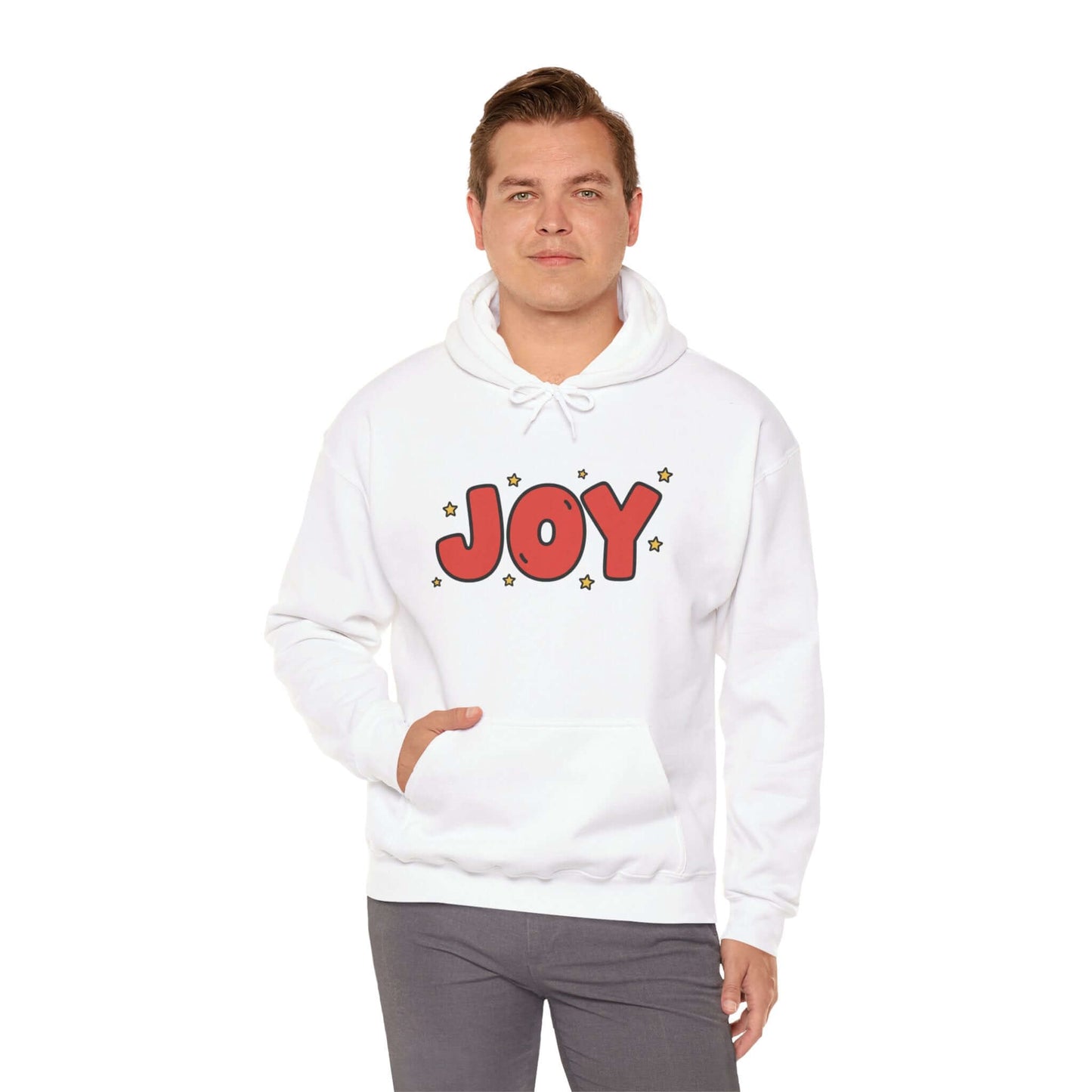 joy unisex hoodie in Bold Red,