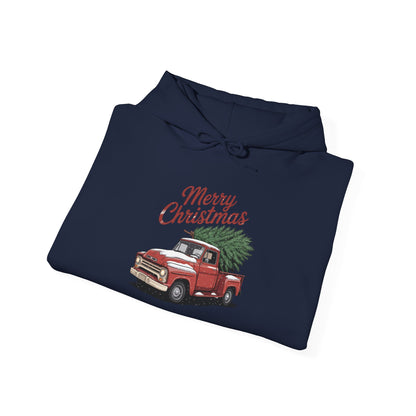 Vintage Christmas Hoodie - Merry Christmas Truck Design