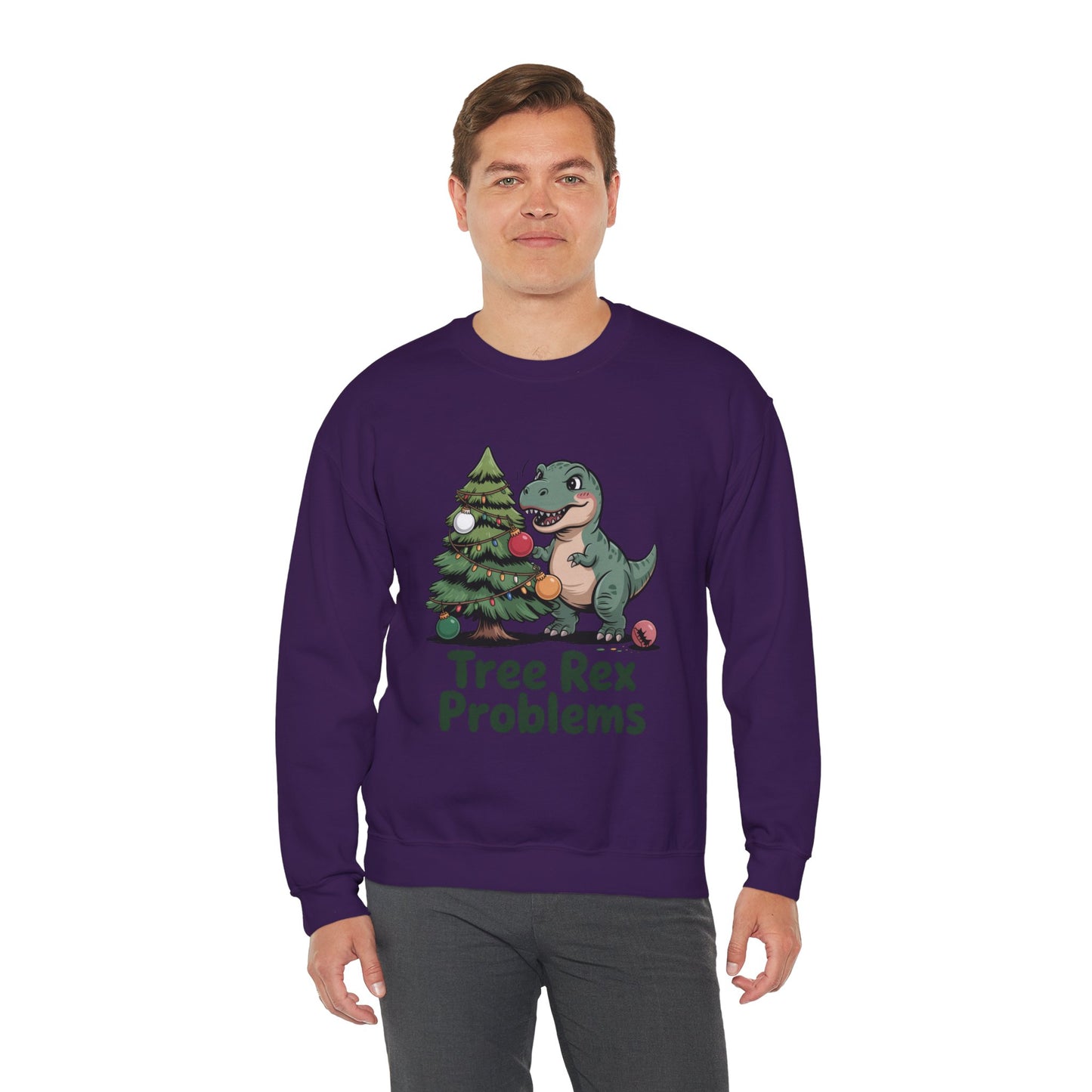 Get festive with the Christmas Crewneck Sweatshirt – Tree Rex Problems. Cozy, fun, and ideal for holiday parties or gifting this season.