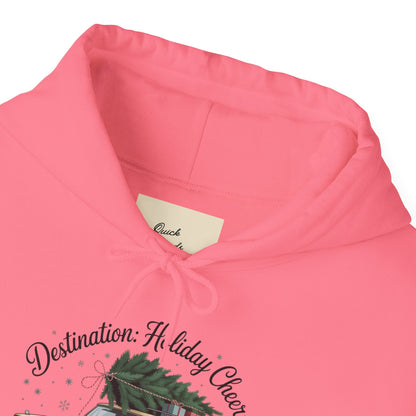 Hooded Sweatshirt Vintage Car Christmas Tree Destination Holiday Cheer