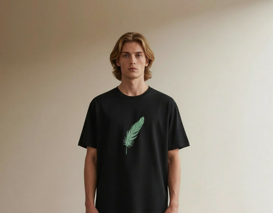 Full body view of the model wearing Unisex Softstyle T-Shirt Pine Cone
