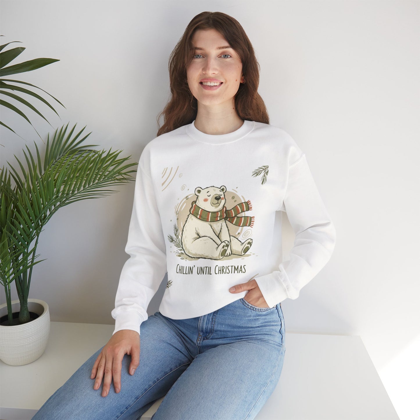 Crewneck Sweatshirt - Chillin' until Christmas - Polar Bear Scarf Design