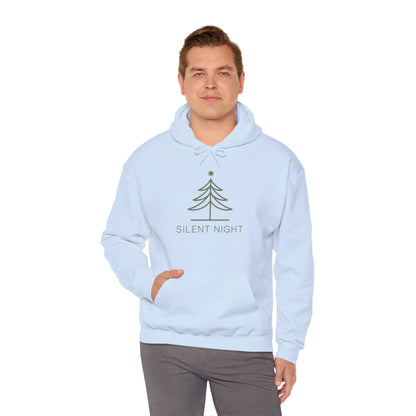 Hooded Sweatshirt Minimalist Evergreen Tree Silent Night Design