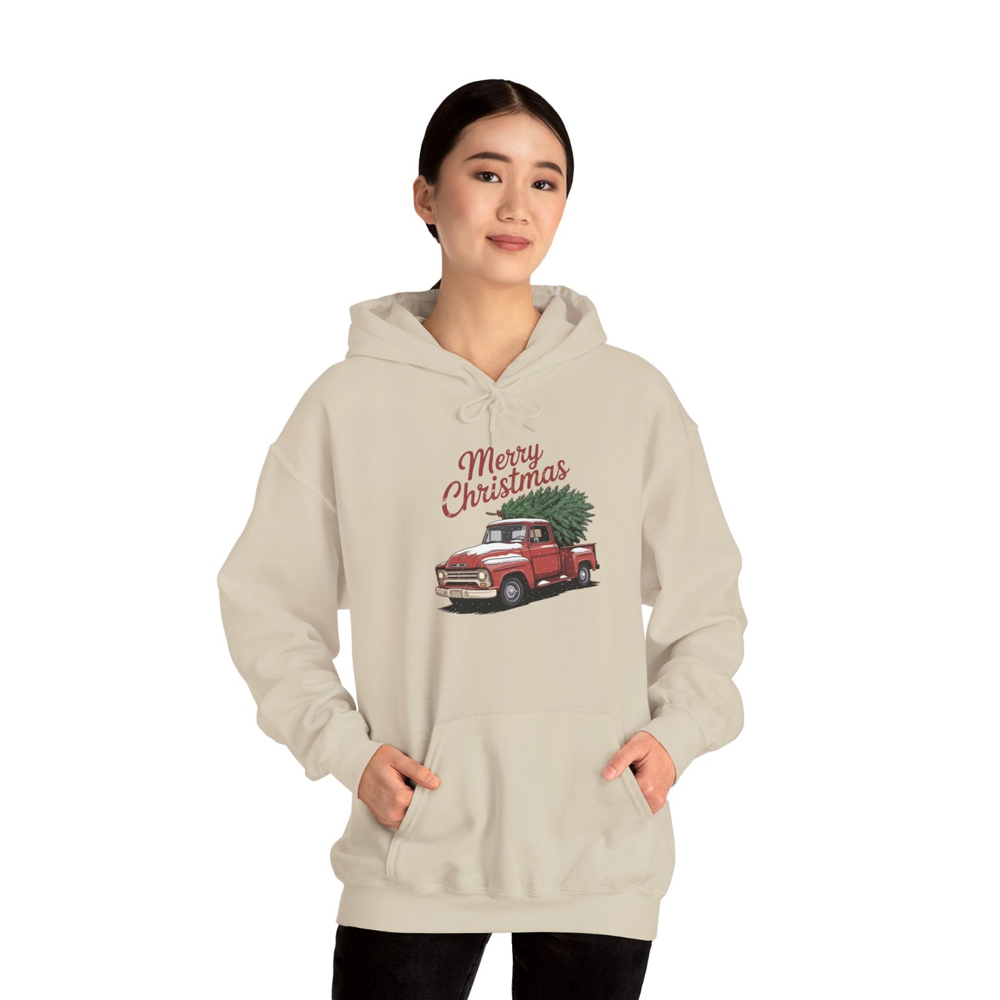 Vintage Christmas Hoodie - Merry Christmas Truck Design