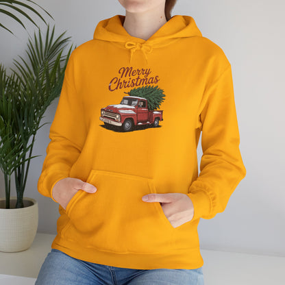 Vintage Christmas Hoodie - Merry Christmas Truck Design