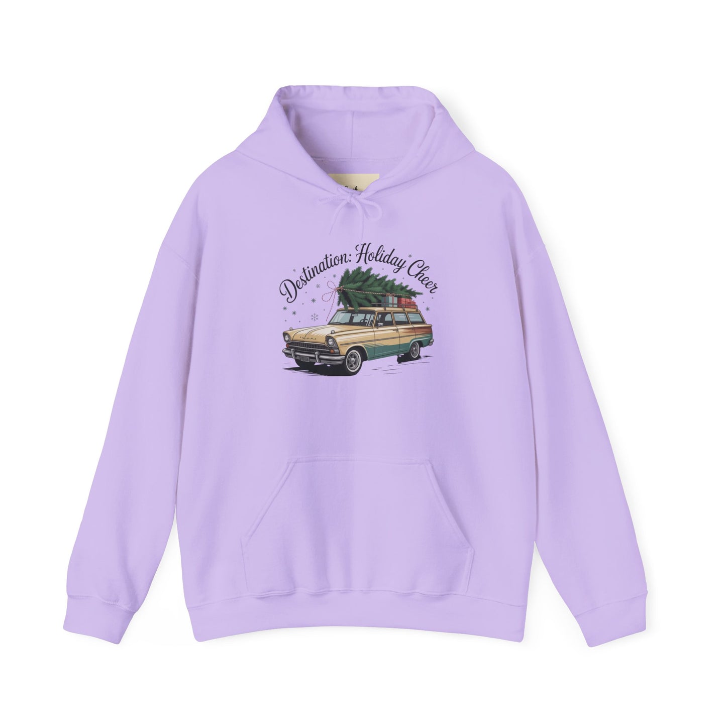 Hooded Sweatshirt Vintage Car Christmas Tree Destination Holiday Cheer