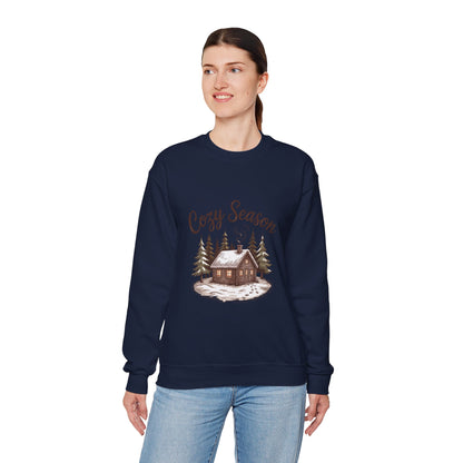 Crewneck Sweatshirt Cozy Season Cabin Snow Hand-Drawn Mocha Tones